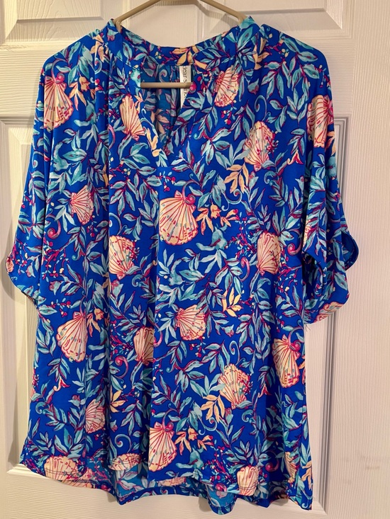 Dear Scarlett Tops - Dear Scarlett Royal Blue Seashell Print Top